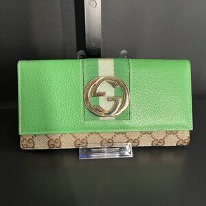 Gucci Continental Wallet Web Green Interlocking GG